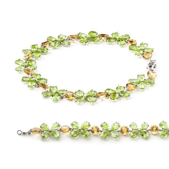 14K. SOLID GOLD BRACELET WITH PERIDOTS & CITRINES - Picture 4 of 6